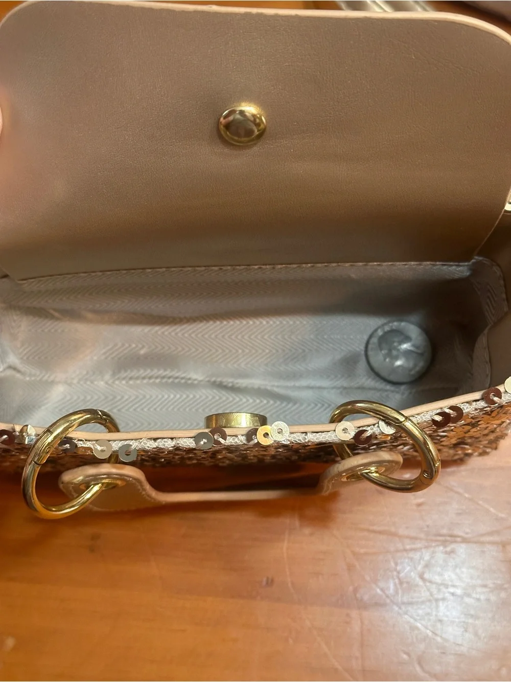 ✨ Girls Champagne Sequin Mini Handbag Pearl Handle Crossbody Strap New